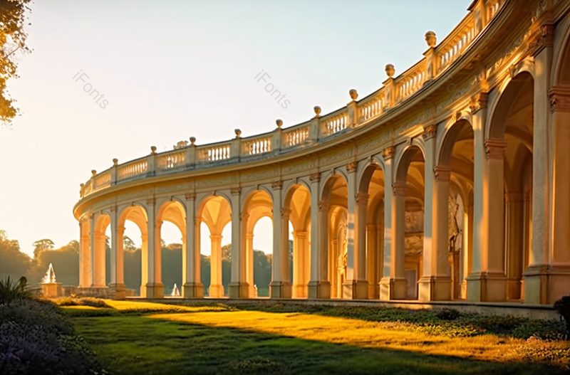 黄色日光下欧式建筑长廊婚礼圣地摄影图,高清,摄影图,摄影图片,图片大全,摄影图免费下载